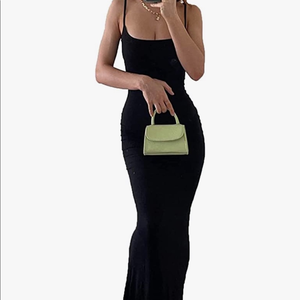 Boohoo long form fitting backless Spaghetti strap dress